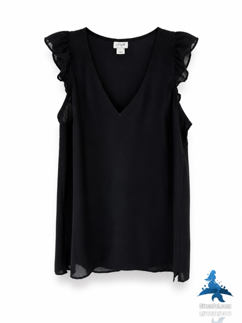 1275 J.Crew Ruffle Sleeve V-Neck Blouse – 2 – Black - Picture 2 of 15